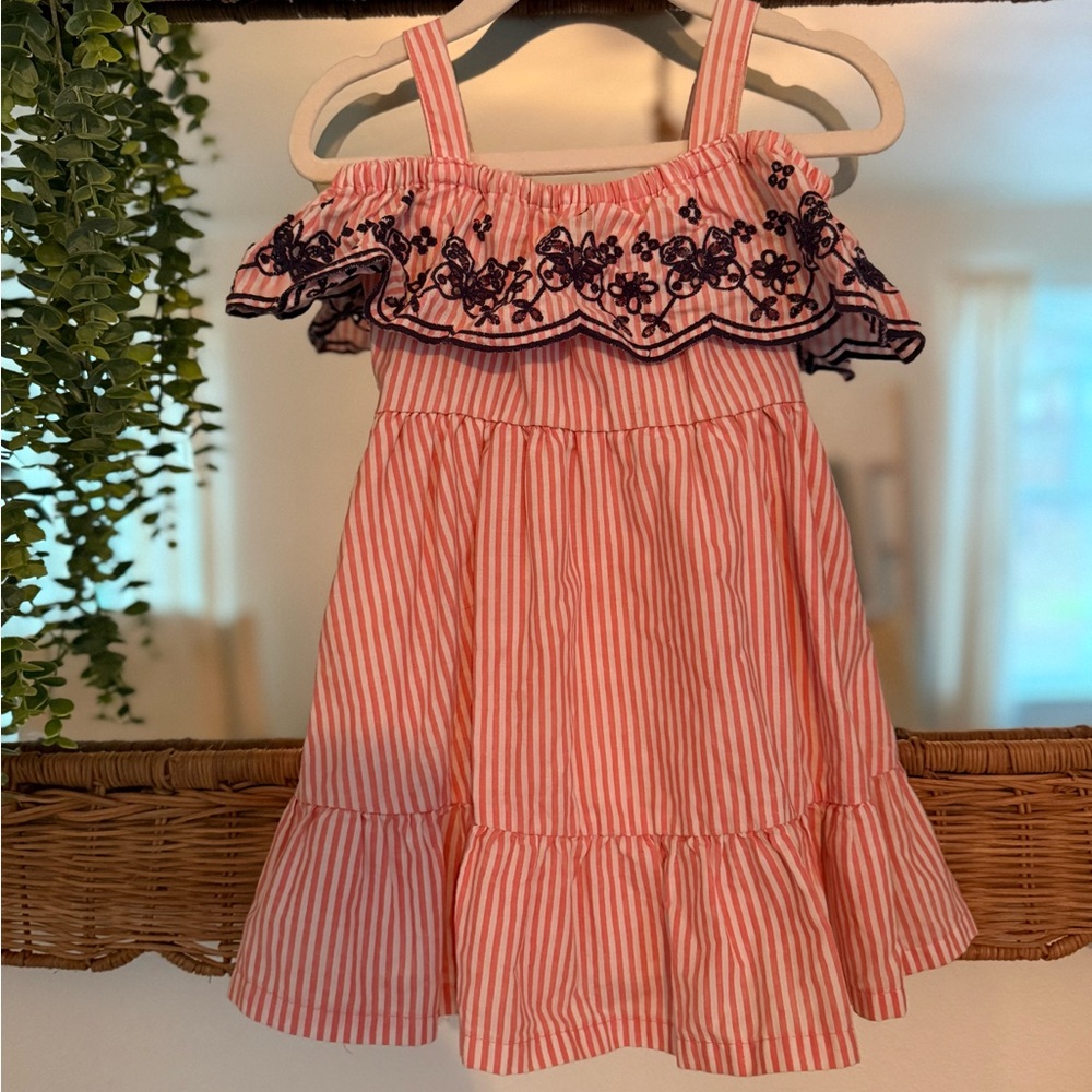 Penelope Mack Pink & Navy Striped Ruffle Dress